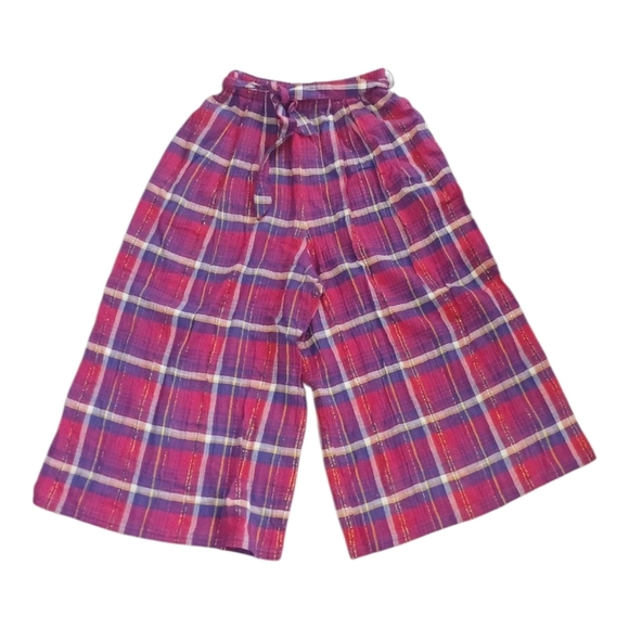 Vintage Tartan Wide Leg Pants and Shorts Set Purple Pink Gold M - Picture 2 of 3